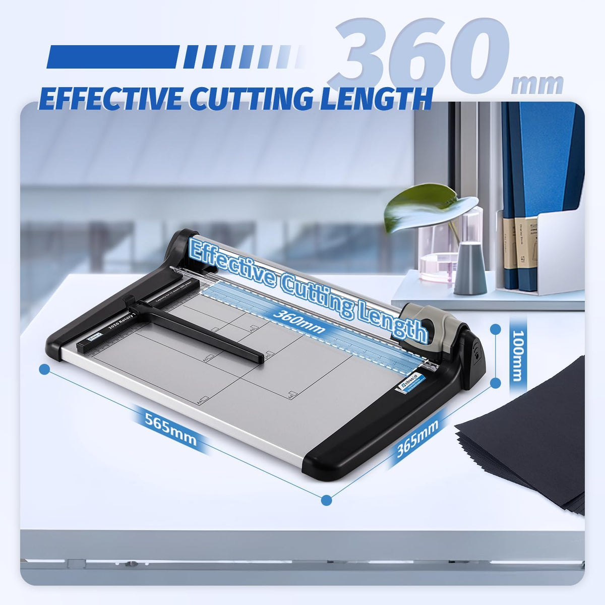 Rotary Paper Trimmer, 15 Sheets Heavy Duty Paper Trimmer, 360mm(14.17") Cutting Length, Commercial Grade Rotary Paper Cutter for Home/Office/School, Black & Silver