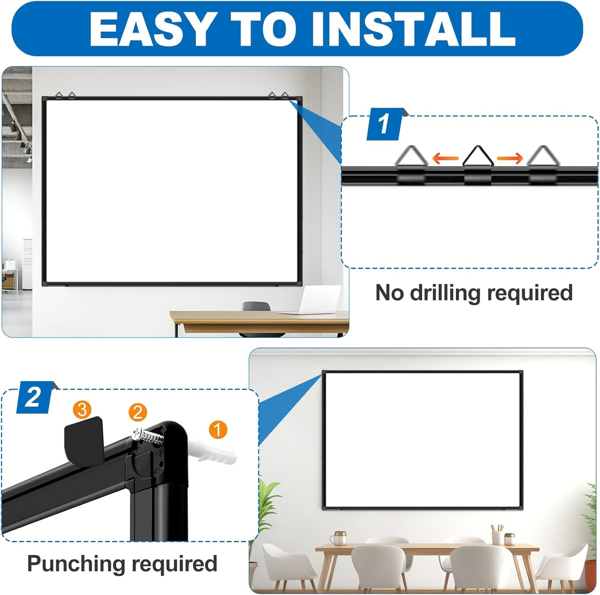 H-Qprobd Large Magnetic White Board Dry Erase Whiteboard with Black Aluminum Frame, 60"X40" Hanging White Boards for Wall with Long Pen Tray, Presentation Board for Office Classroom Home