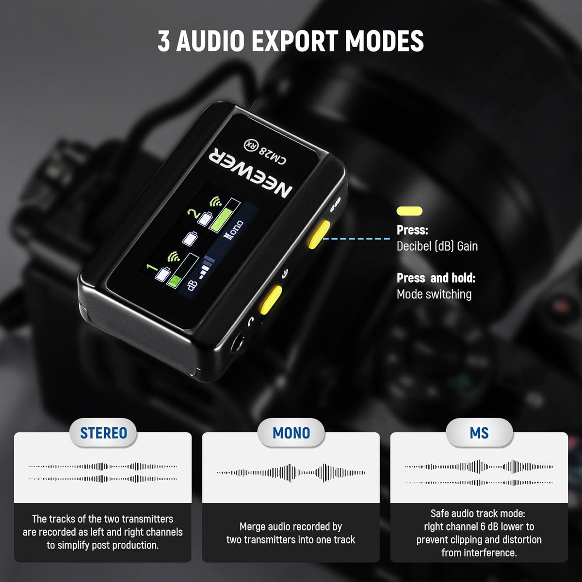 NEEWER CM28 Wireless Lavalier Microphone System with Charging Case, 2 Mic Clips, 1 Click Noise Canceling, 4GB Storage, 9H Playtime, Lavalier Lapel Mic Compatible with iPhone/Android/PC/Camera/iPad