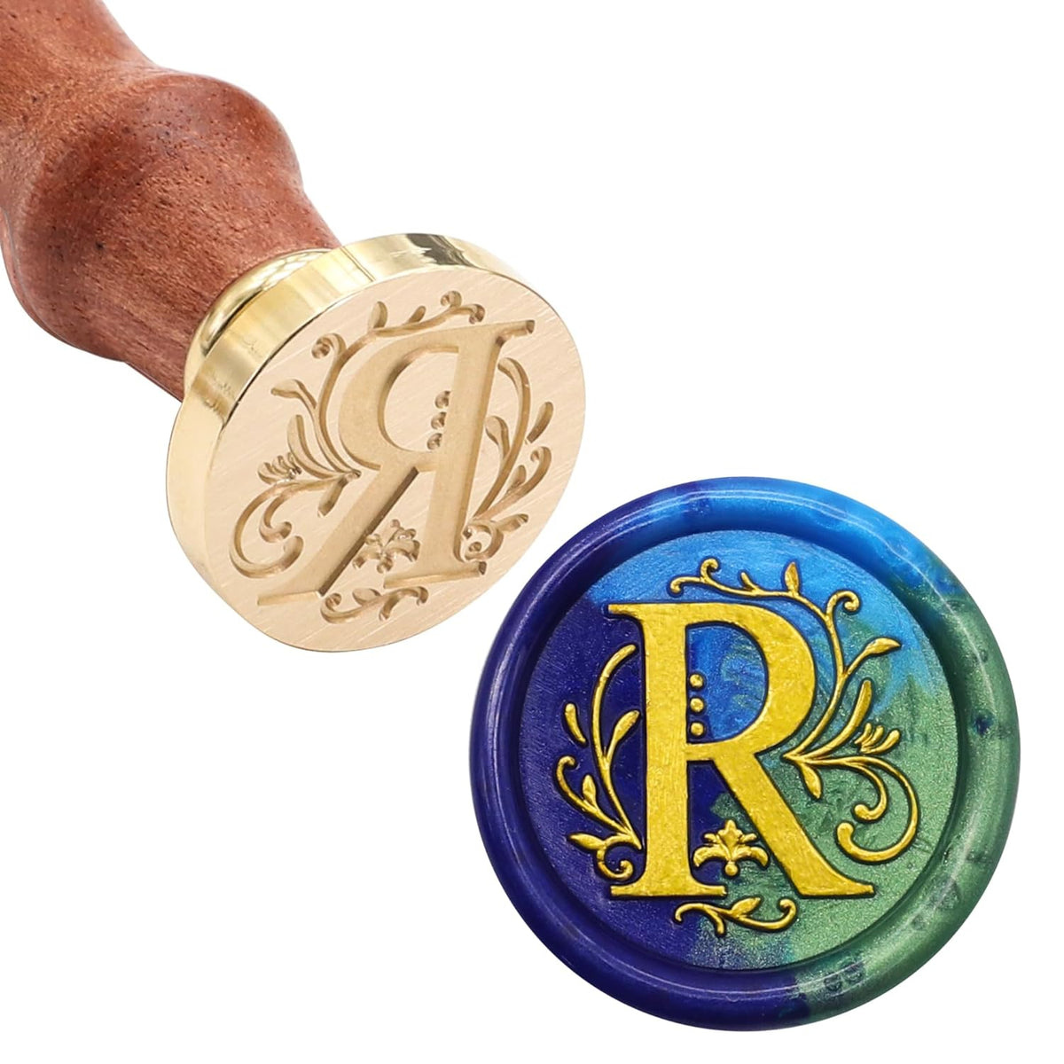 SWANGSA Initial Alphabet R Wax Seal Stamp Kit, Classic Retro Letter Sealing Stamp with 200pcs Sealing Wax Beads Kit for Wedding Invitations Cards Envelopes (R)