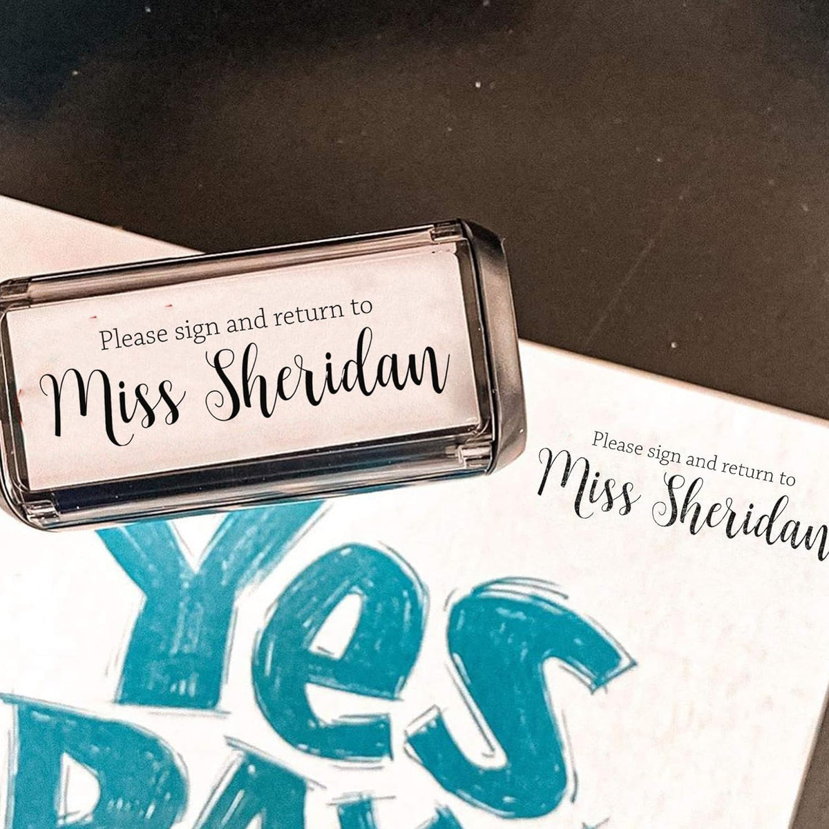 Custom Self-Inking Xtra Large Stamps | 49 Fun Phrases | Grading Made Easy | Classroom, Library Book Stamps | Sign and Return Script