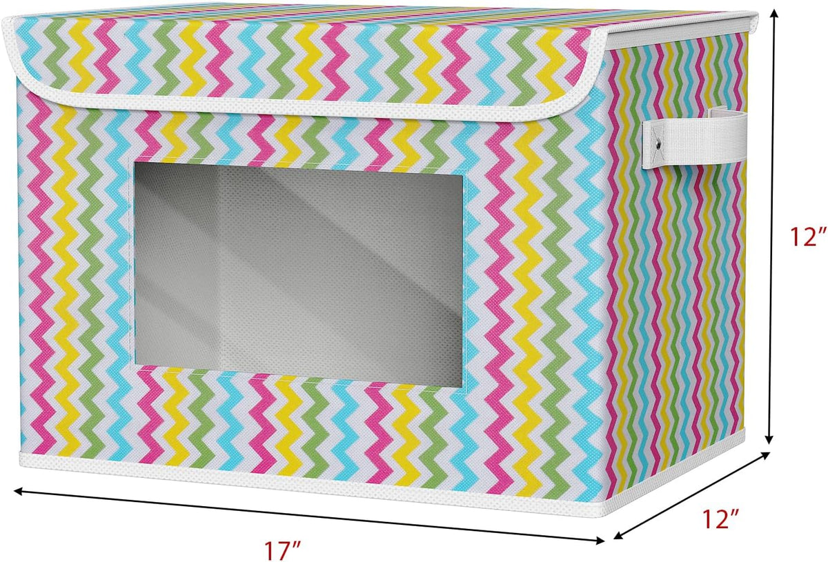 Univivi Fabric Foldable Storage Boxes [4-Pack] Large Collapsible Stackable Storage Bins with Lids, Closet Organizers and Storage Cube Basket for Home, Office, Bedroom (Colorful, 17”x 12” x 12”)