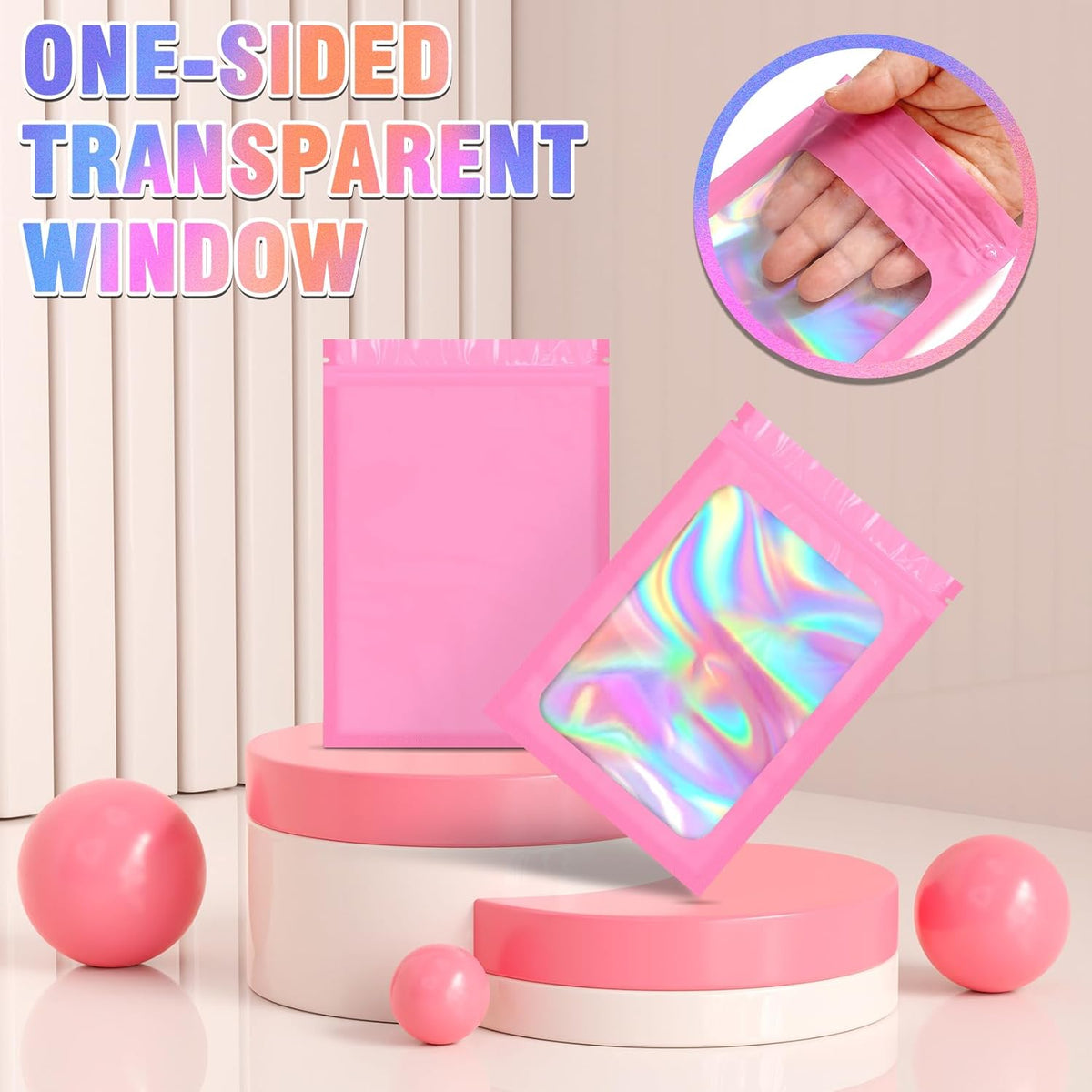 Smell Proof Bag, 100 PCS Holographic Bags, Packaging Bags, Resealable Bag (3x4.7 Inch)