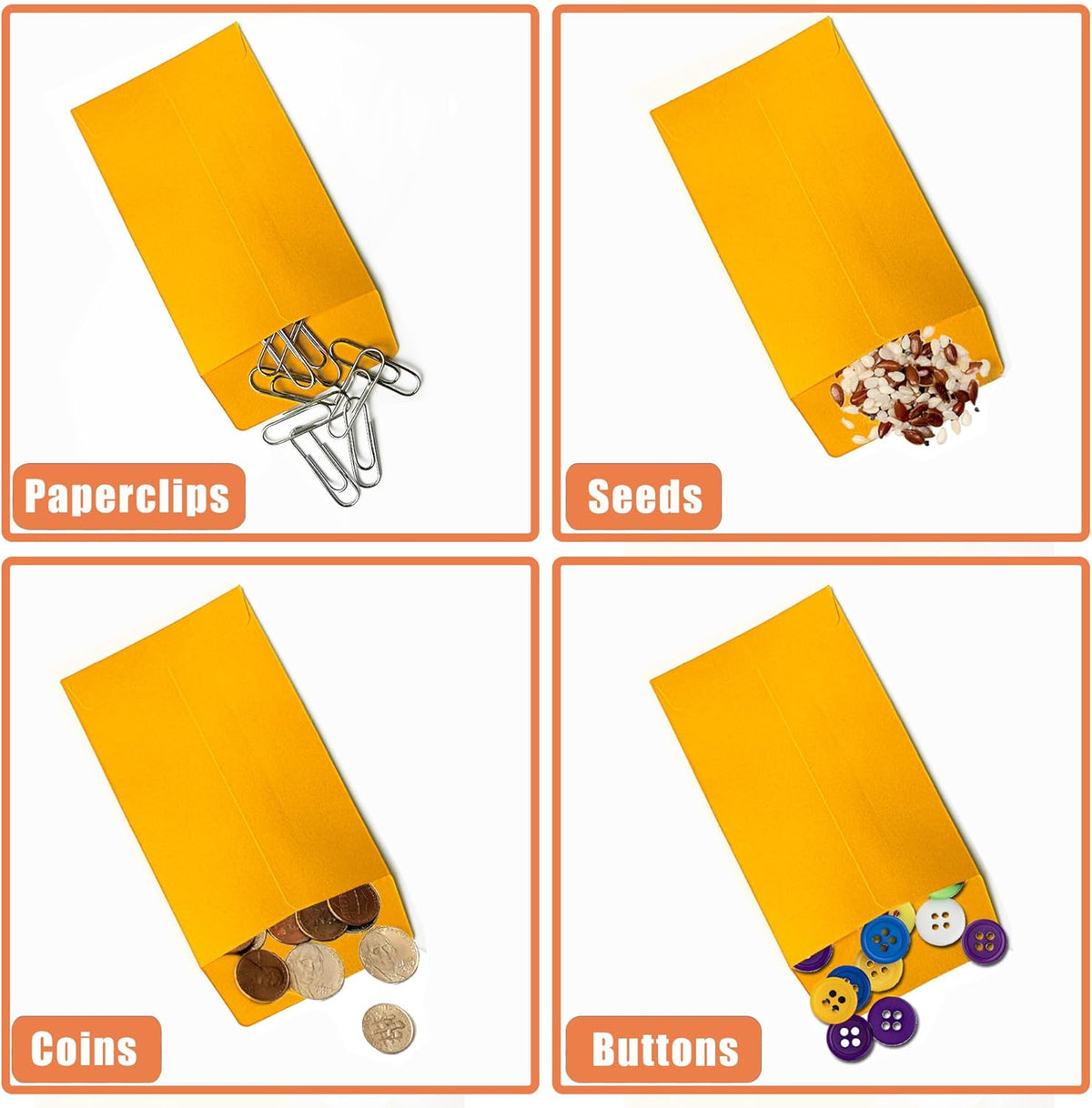 #1 300 Pcs Small Coin Envelopes 2.25" x 3.5" with Gummed Flap, Yellow Kraft Mini Envelopes for Storing Keys, Stamps, Seeds, Tips and Small Items (300)