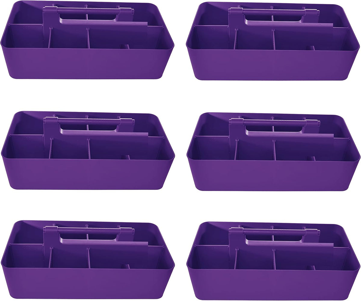 -Large Portable Caddy, DIY Dividers, 8 Compartments, School Office Supplies Home Business Organizer Portable Basket with Handle Made in USA (6 PACK, Royal Purple)