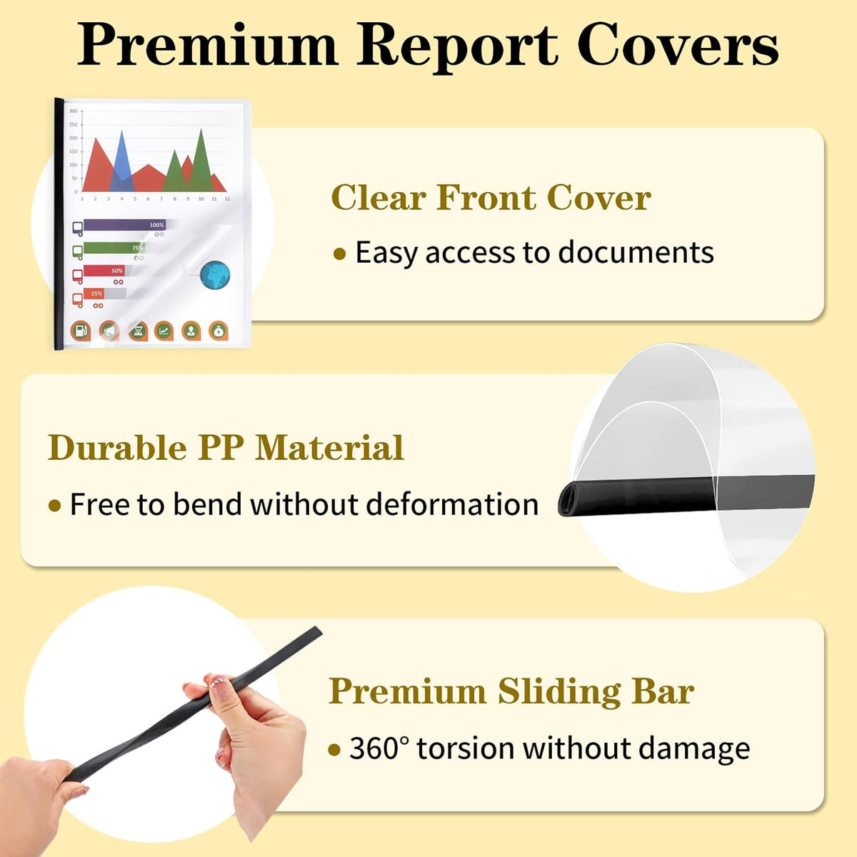 Report Covers with Sliding Bar, Clear Report Covers for A4 and Letter Size Paper, Resume Covers Presentation Folders File Document Binder for School Business, 70 Sheet Capacity
