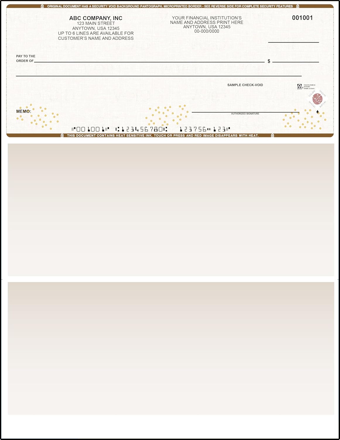 Tan High Security Checks on Top Compatible w/QB accounting software - Custom Computer Checks on Top (500)
