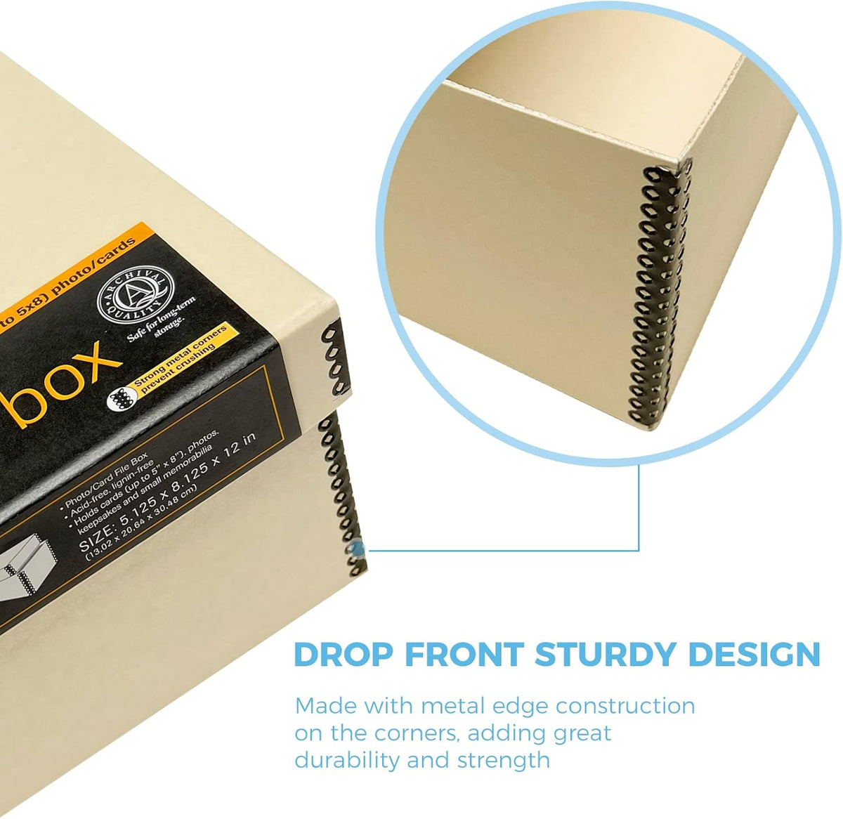 Lineco Photo Card Box, Museum-Quality Archival Storage, Acid-Free with Removable Lid, Bulk Storage for Negatives, Prints, Films, Photos, Snapshot, 5x8x12 Inches, Tan