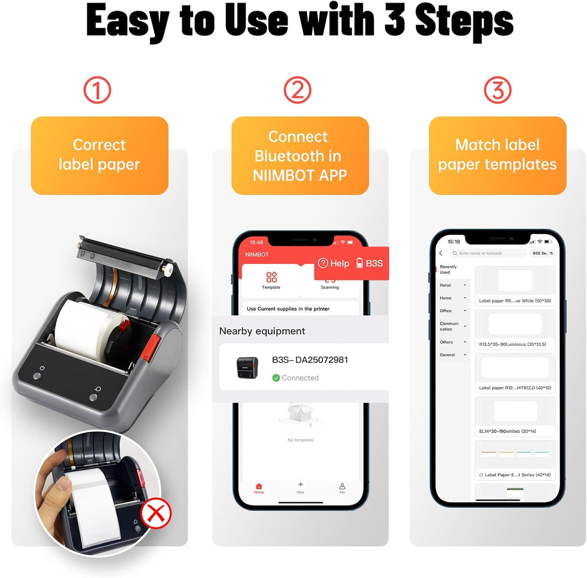 NIIMBOT Label Maker Machine, B3S Thermal Label Maker, Upgrade 3Inch Thermal Label Printer, Portable Label Maker with 1Pack 70x40mm Label, Bluetooth Label Makers for Clothing, Barcode & Small Business
