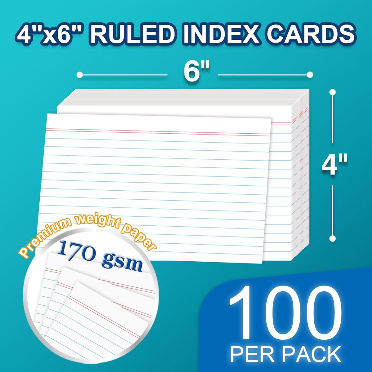 H4D 4x6 Index Card Case with 100 Heavyweight Ruled Index Cards and Dividers, Red