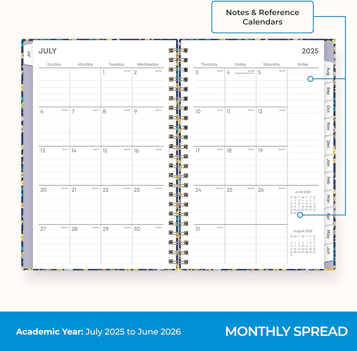 Blue Sky 2025-2026 Academic Year Weekly and Monthly Planner Calendar, July 2025 - June 2026, 12-Month, 5" x 8", Hard Cover, Wirebound, Storage Pocket, Laminated Tabs, Stickers, Becky
