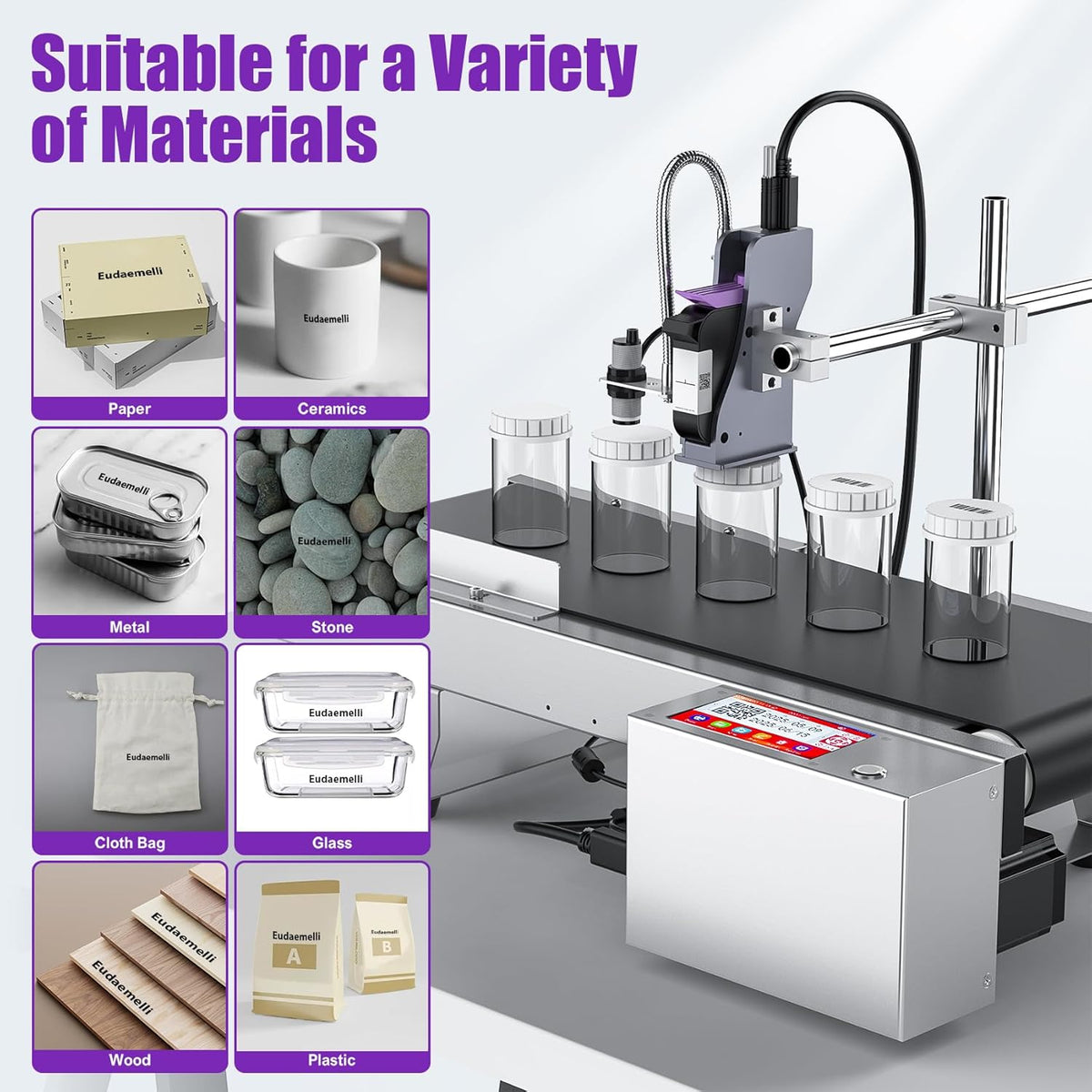 TIJ228 Inkjet Coding Machine with Mini Conveyor Belt, 2-12.7mm Industrial Online Inkjet Printer with 42ml Original Quick-Drying Ink for Expiry Dates,Batch Numbers,Barcodes,QR Codes,Logos,Labels