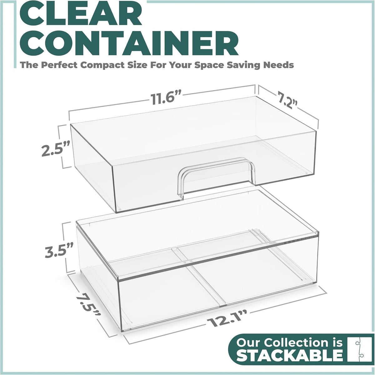 Sorbus Acrylic Storage Containers - 2 Pack, Stackable Storage Bins Set for Bathroom Organization - Clear Acrylic Drawer Organizers - Makeup Case Pull-Out Drawers (12.1’’ Wide)