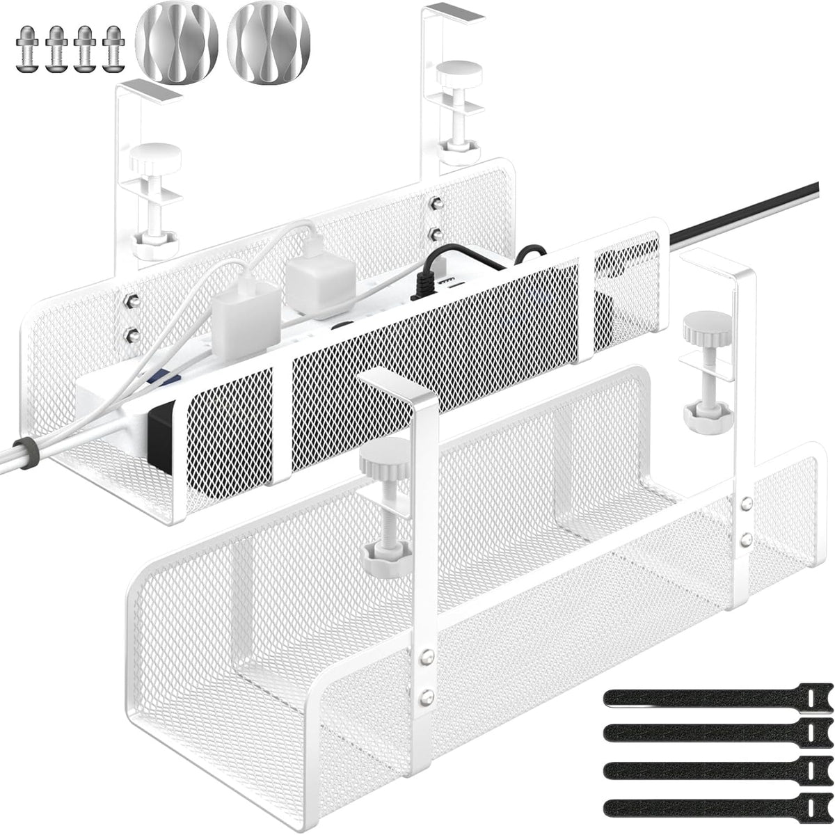 Under Desk Cable Tray - Wire Management Organizer Box, Cord Raceways for Office, Home - No Damage, No Drill