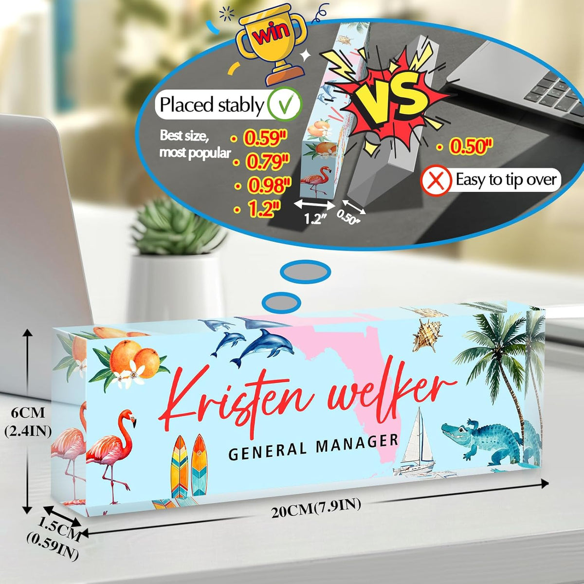 Personalized Name Plate for Desk - Custom Engraved Name Plates for Man - Boss Day Gifts for Boss - Acrylic Office Decor Appreciation Gifts for Teacher Nurse Coworker Social Worker (Summer in Florida)