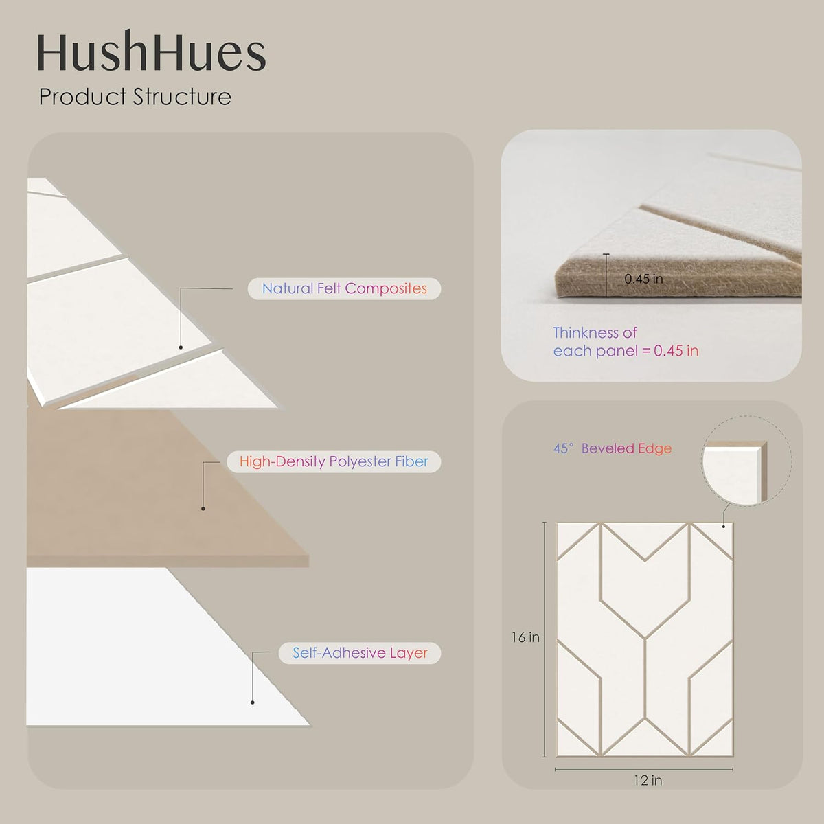 12-Pack Acoustic Panels, 16"x12"x0.4" Large Acoustic Wall Panels, Self-Adhesive Noise Absorbing Panels for Recording Studios, Off-White+Camel Decorative Acoustic Panels