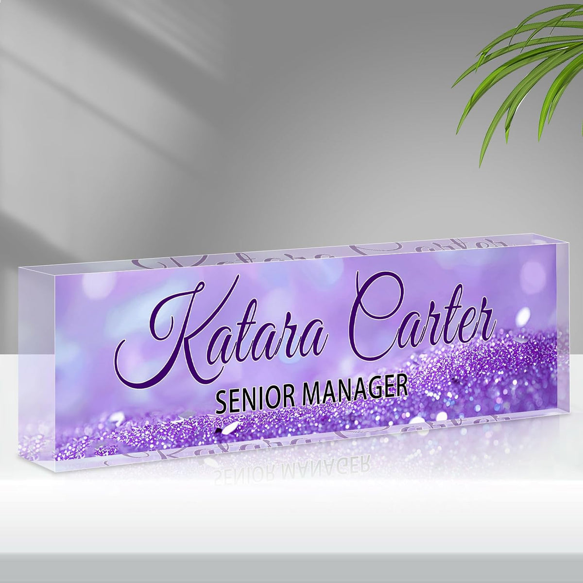Name Plate for Desk Personalized, Acrylic Desk Decorations, Employee Appreciation Gifts, Custom Office Gifts for Coworkers, Boss, Teacher, Nurse (Purple Quicksand)