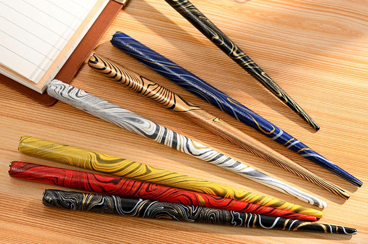 Gullor Wooden Dip Pen Calligraphy Set with Black Ink & 6 Nibs for Beginners, Kids, Writing, Signatures and Drawing, Yellow