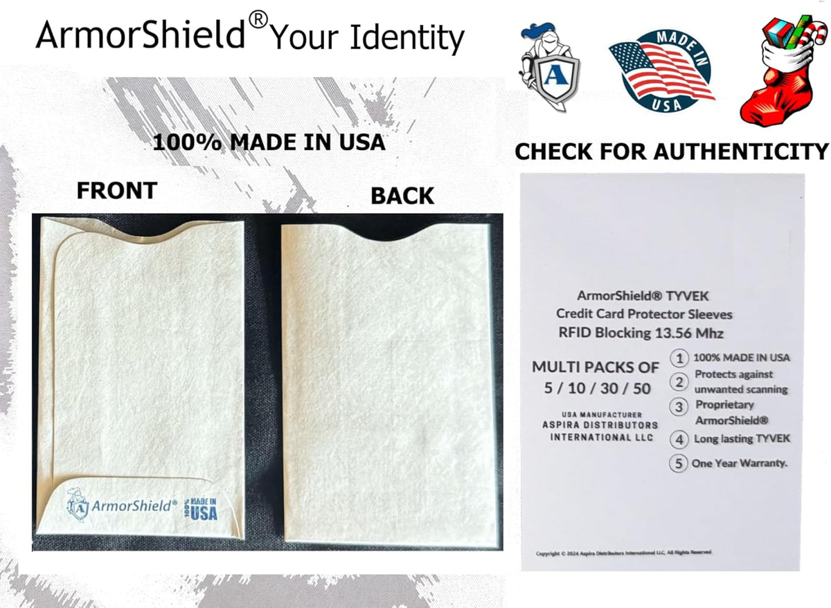Semper Paratus Gear TYVEK Credit Card Protector RFID Blocking Sleeves | ArmorShield Your Identity | 100% MADE IN USA - Anti-theft for Travel wallet, pocket or purse. (5PAK)
