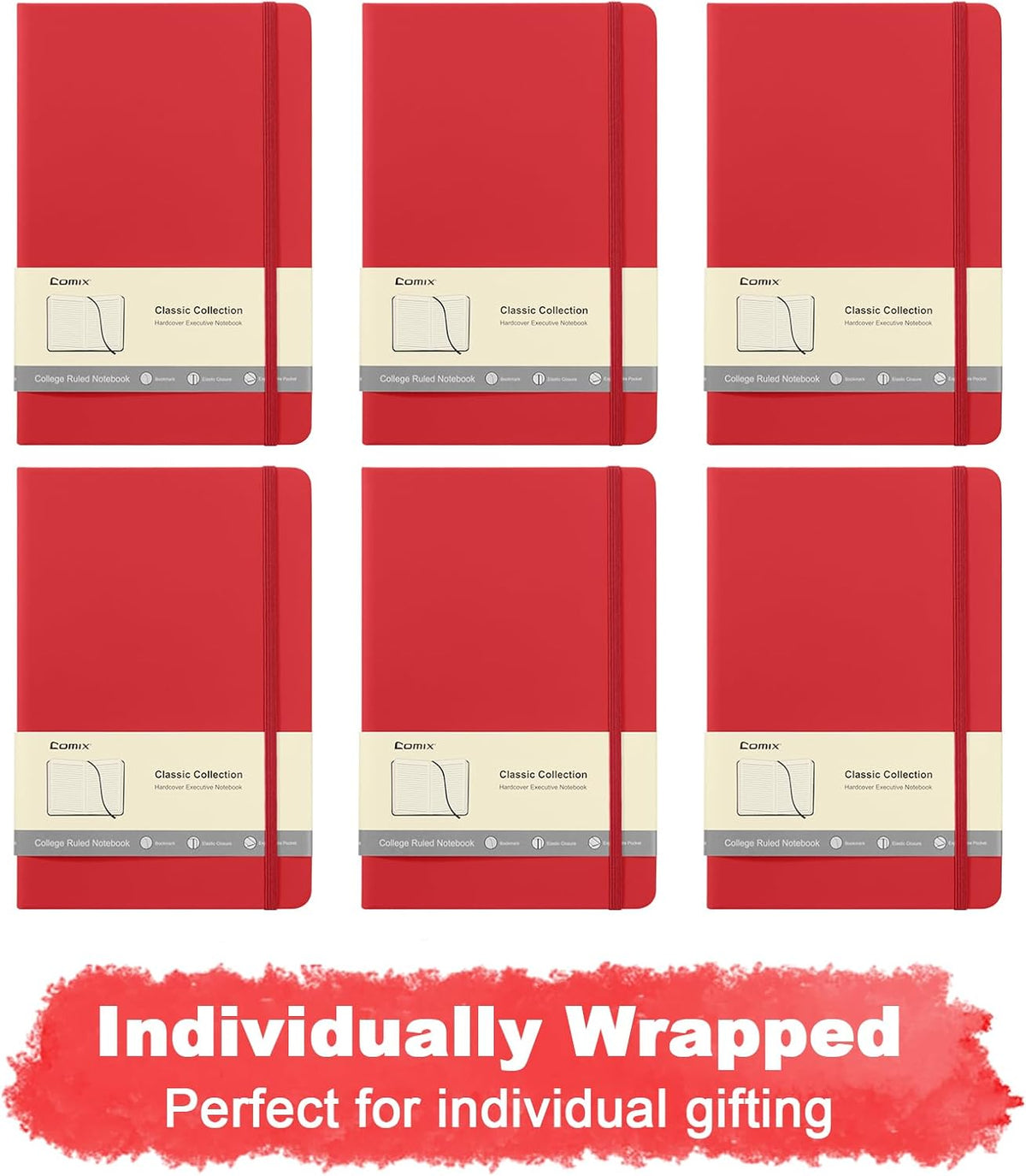 Comix 6 Pack Lined Journal Notebooks for Work, 240 Pages, 5.5"x8.3", Red, Hardcover, A5 Medium College Ruled, Journaling Notebooks for Notes-taking, Fits for Office School Home