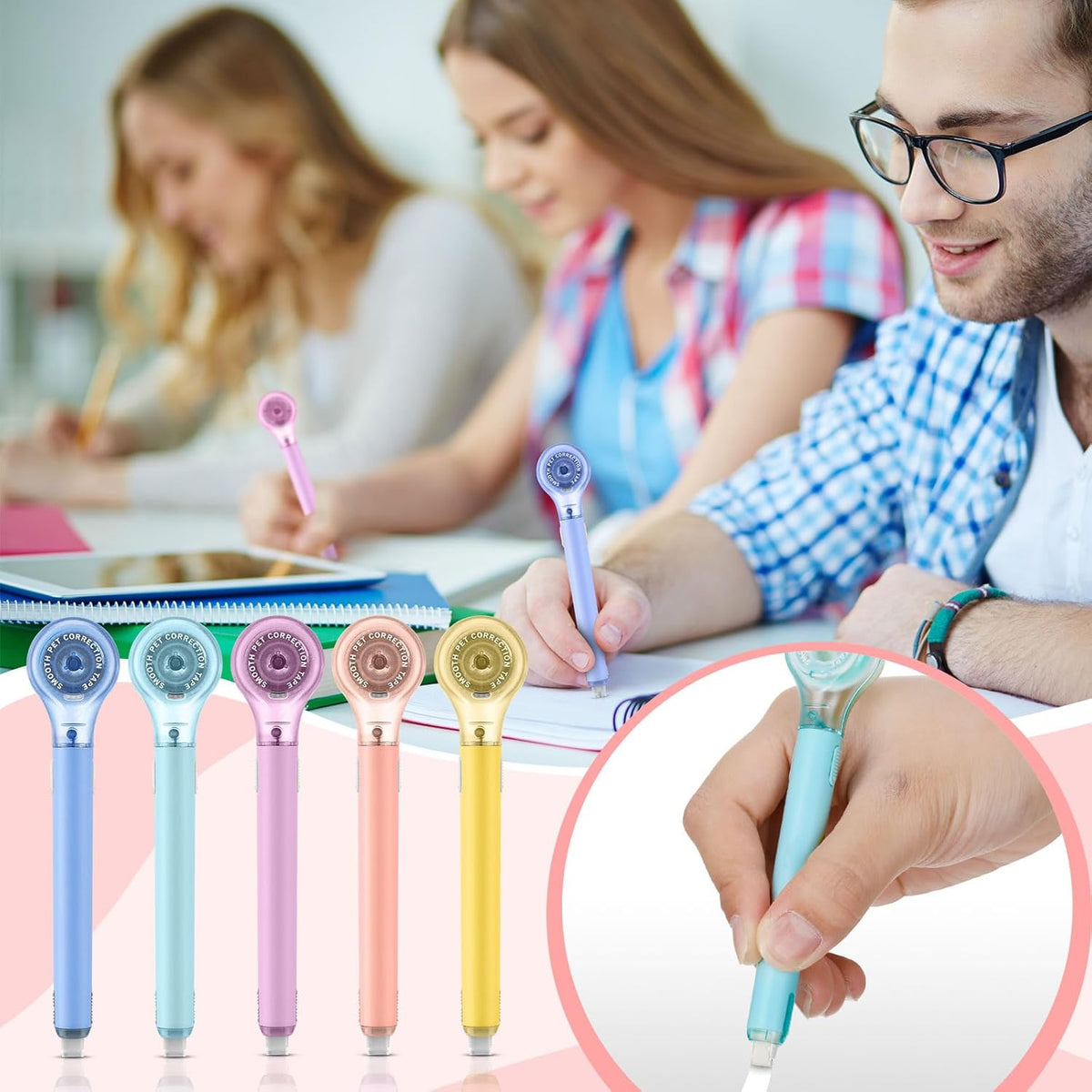 10 Pack Correction Tape Pen Correctional Ink Tape Push Pull Protective, Easy to Use Applicator for School Office Supplies, 0.2 x 236 Inch (Dessert Colors)