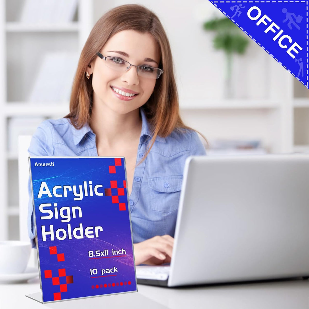 Acrylic Sign Holder 8.5" x 11" - 10 Pack Clear L-Shaped Tabletop Menu Frame for Restaurants, Photos, Posters | Slanted Back Design | Durable Promotional Display Stand