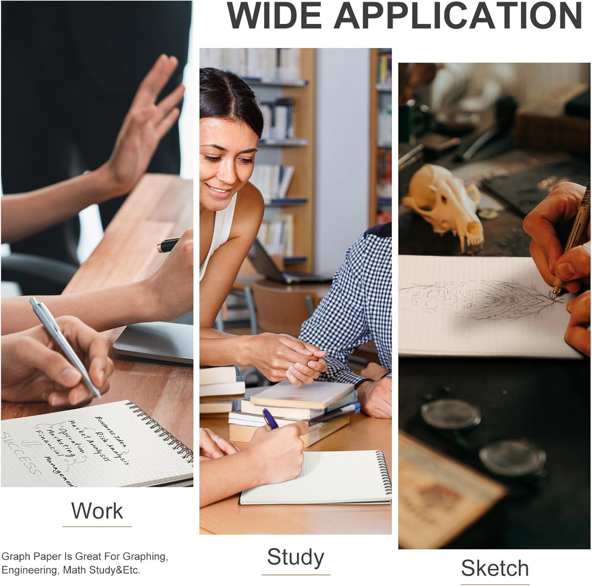 12 Pack Graph Paper Spiral Notepad A5 Top Wirebound Notepad Grid Notebook Steno Pads Memo Notebook Grid Paper 140 Pages for Writing Sketching Drawing Office Supplies (Black)