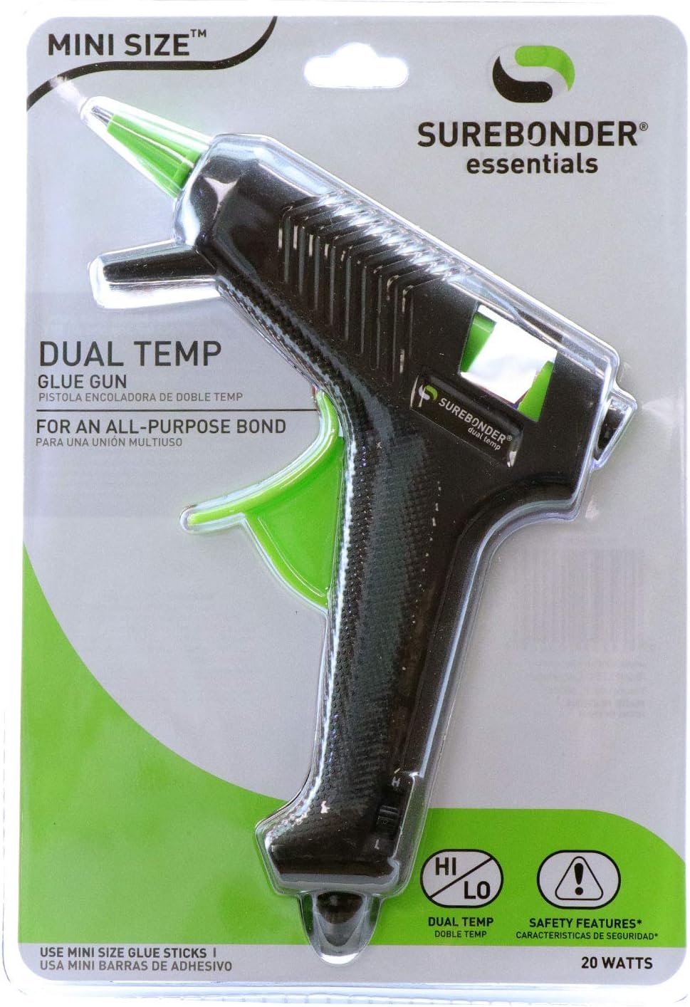 Surebonder Mini Dual Temperature Glue Gun, 20W, Compact Design, Fast Heating, High & Low-Temperature Switch, Perfect for DIY Crafts, Quick Repairs, and Arts Projects