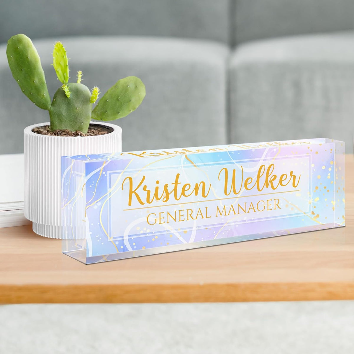 Gowellly Desk Name Plate Personalized - Custom Acrylic Name Plate for Desk - Enterprise Custom Logo/Text nameplates - Employee Appreciation Gifts (Colored Marble-2)
