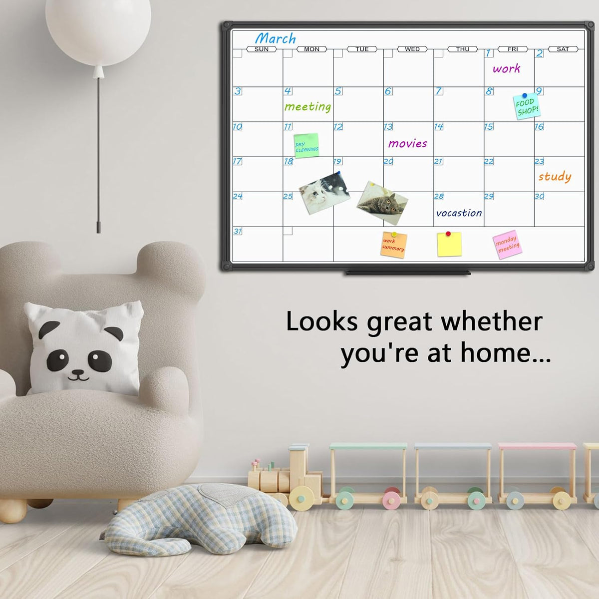 JILoffice Dry Erase Calendar Whiteboard - Magnetic White Board Calendar Monthly 48 X 36 Inch, Black Aluminum Frame Wall Mounted Board for Office Home and School