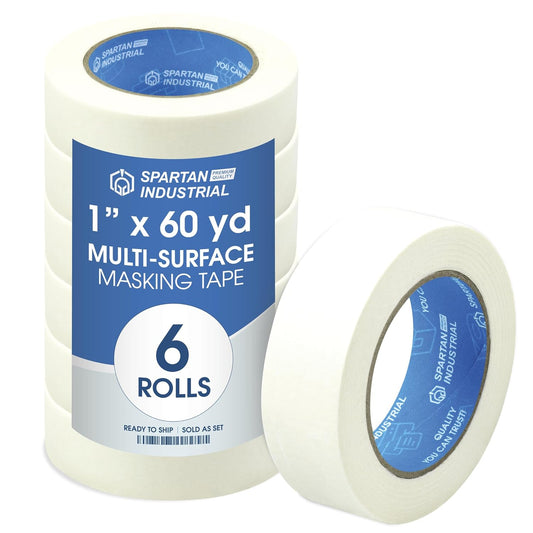 Spartan Industrial - 1" X 60 yd Masking Tape for Labeling, Packing, Art Projects, and More - 6 Craft Tape Rolls, 5.5 Mil