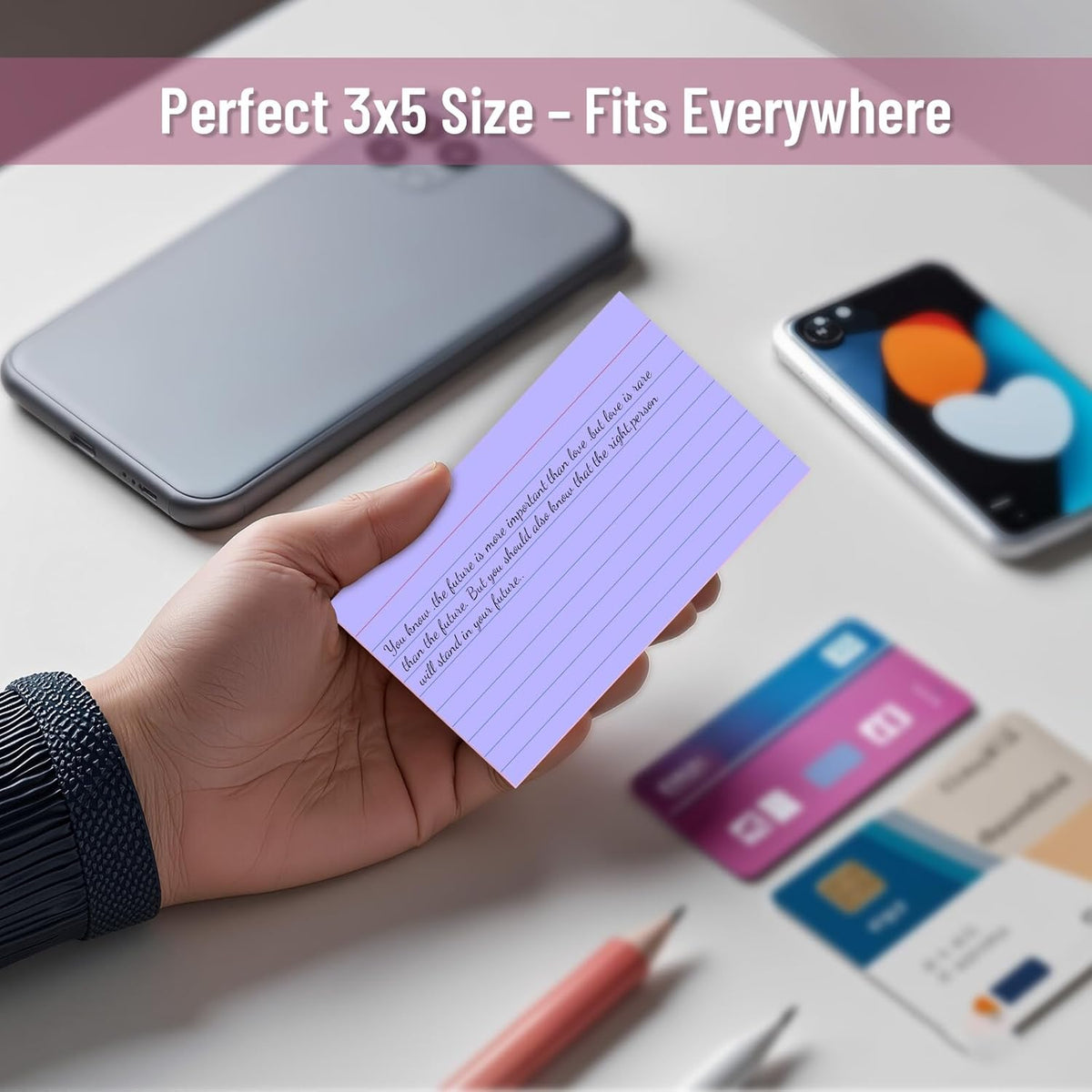 500 Count Index Cards 3x5 Inch Colored Ruled Lined Heavyweight Flash Cards Study Cards with Sturdy Cardstock Durable Flashcards Note Cards for Note Taking, Language Learning, School & Office Supplies