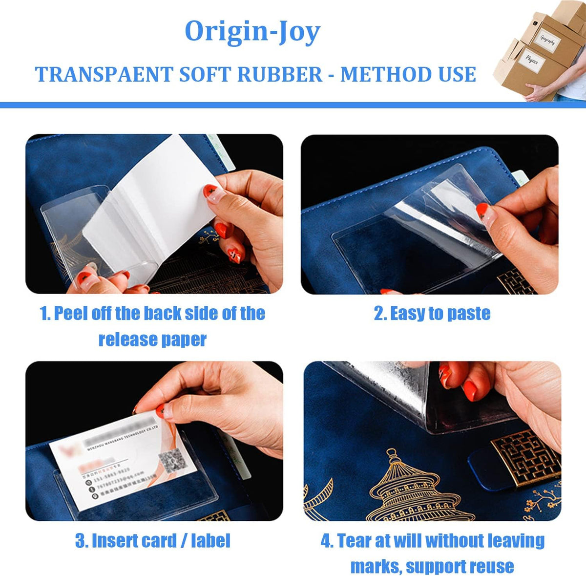 Origin-Joy 25 PCS Self-Adhesive Index Label Pockets, Clear Plastic Peel & Stick Card Holders with Top Open for Loading (4 x 4.75 inch)