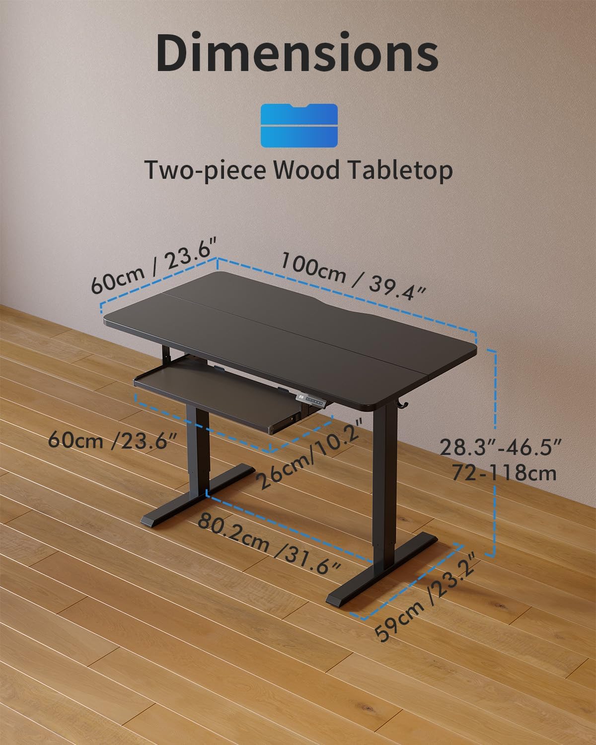 FEZIBO Standing Desk with Keyboard Tray, 40 x 24 Inch Adjustable Height Sit Stand Desk with Memory Presets for Home Office, Ergonomic Computer Workstation, Black