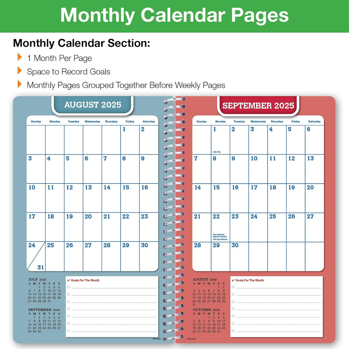 Global Datebooks Dated Middle School or High School Student Planner for Academic Year 2025-2026 Includes Ruler/Bookmark and Planning Stickers (Matrix Style - 5.5"x8.5" - Retro)