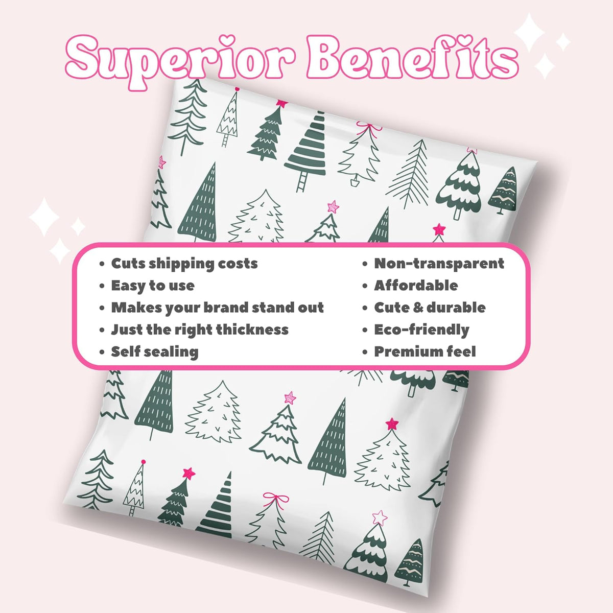 Christmas Shipping Bags Envelope 14x19 Holiday Shipping Supplies Poly Mailers for Small Business Boutique Mailing Bags for Clothing Cute Designer Polymailer - 100 Pack Festive Forest