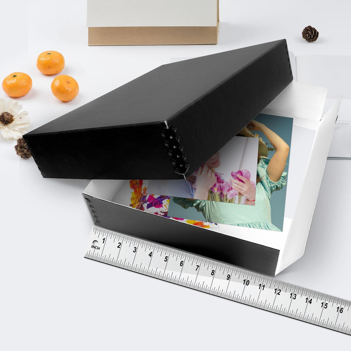 Lineco, 11x14 Museum Storage Box Black, Archival Quality Acid-Free Buffered Drop Front Design with Metal Edges Removable Lid, 11 3/4x15.25x3 In (2 Pack)