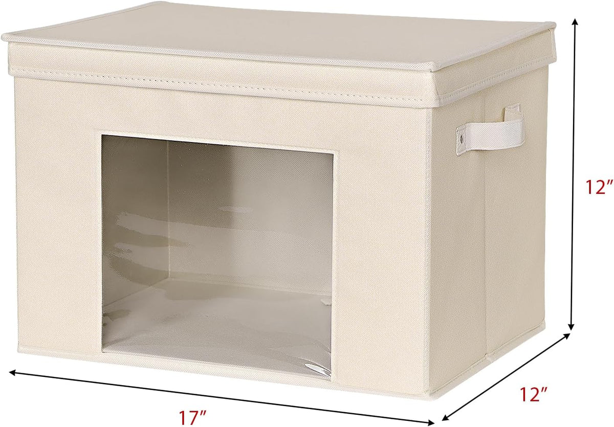 Univivi Foldable Fabric Storage Boxes Large Storage Bins with Lids [4-Pack] Collapsible Storage Cubes Organizer Containers Organization Baskets for Home, Bedroom, Closet (Beige, 17“ x 12” x 12")