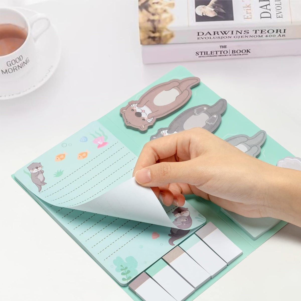 Xqumoi I Just Really Like Otters Sticky Notes Set, 550 Sheets, Cute Cartoon Otters Self-Stick Notes Pads Sea Animal Divider Tabs Bundle Writing Memo Pads Back to School Office Supplies Small Gift