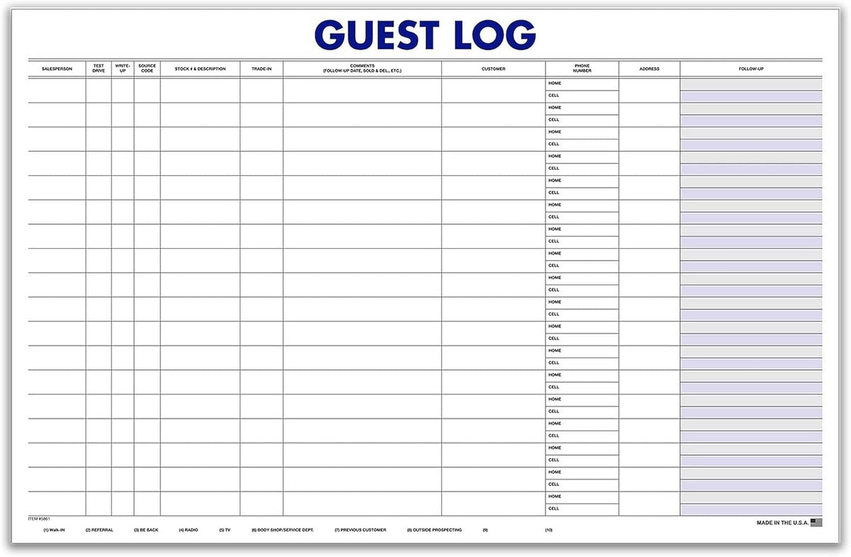 Professional Guest Log Book - Efficiently Track Potential Customers and Follow-Up - Ideal for Automotive Dealerships, Repair Shops, and Service Centers - 17" × 11" - 100 Sheets Per Pad - Pack of 3