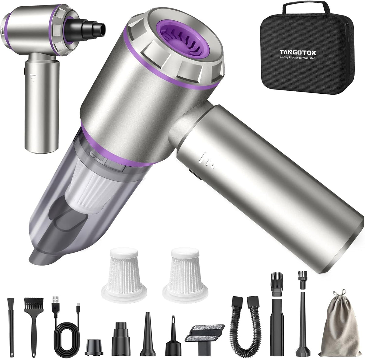 80,000RPM Cordless Car Vacuum & Air Duster 4-in-1 High Power 20000PA Handheld Blower/Pump with Brushless Motor, LED Power Display, 3 Speed for Home/Camping/Pet Hair (Purple)