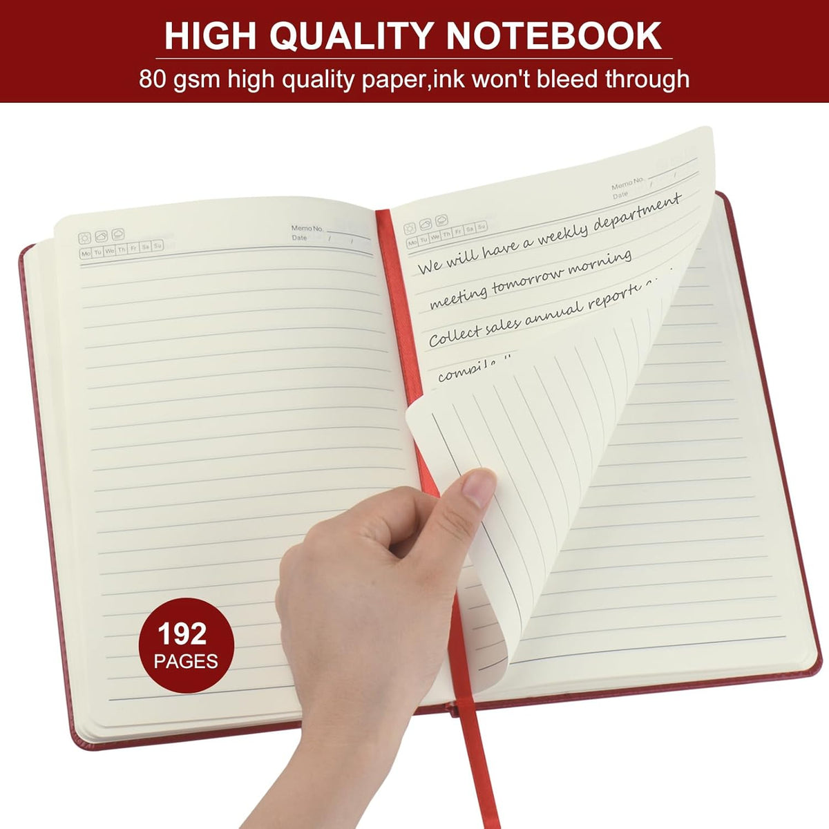ZCZN 6 Pack Lined Journal Notebooks, 192 Pages A5 Hardcover Leather Journals for Work,Writing,School & Travel, College Ruled Journaling Notebooks for Notes Taking,Diary Notepad (Red*6)