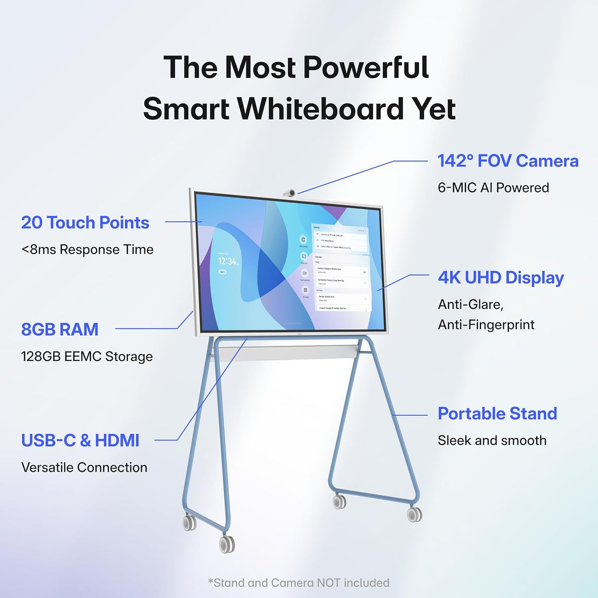 Vibe S1 4K UHD Smart Board, 55 Inch Digital Whiteboard for Office and Classroom, Electronic Presentation Meeting Device for Hybrid Work, Interative Touchscreen Display, Chrome OS and 250+ Free Apps