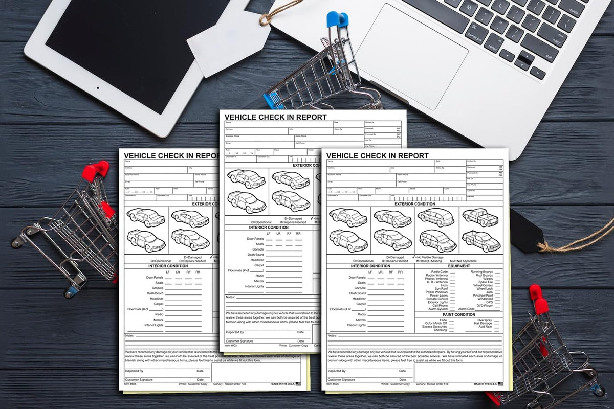 Vehicle Check-In Form Pad – 8.5" x 11" 2-Part Carbonless Auto Condition Report – White & Canary Copies – Service Intake Sheet for Car Dealerships, Repair Shops & Mechanics – Pack of 200