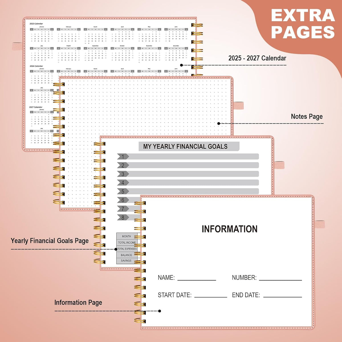 HAUTOCO Hardcover Bill Tracker Notebook Horizontal Monthly Bill Payment Organizer for Personal Budgeting Home Finance with 2 Storage Pocket Expense Checklist Tracking Planner 10.78 x 8'', Pink