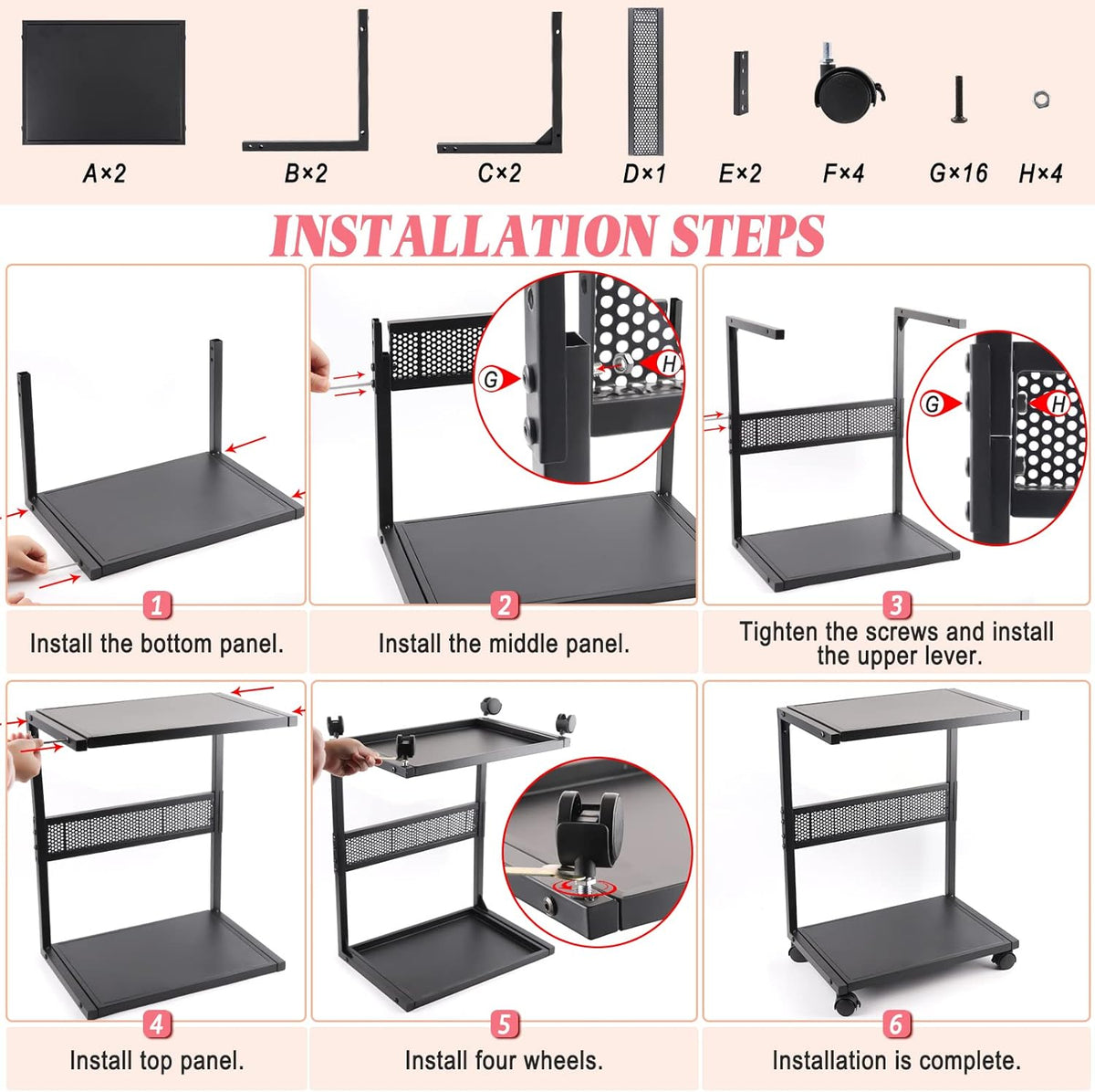 Liitrton PC Tower Stand 2-Tier CPU Stand with Locking Caster Wheels for Office & Home - Iron-Black