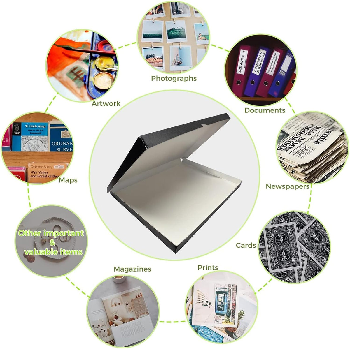 Lineco Folio Storage Box, Clamshell Design with Metal Edge. 18.5x24.5x1.75, Archival Boxboard, Organize and Preserve Photos, Prints, Cards, Magazines, Documents, Art, Ephemera, Family Records, Black