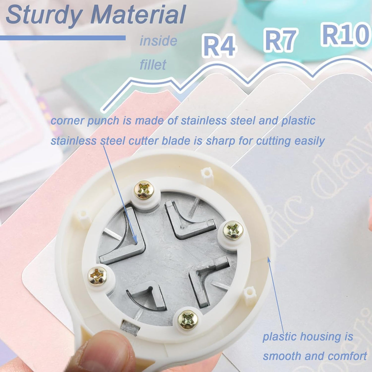 2 Pieces Corner Punch 4 in 1 Corner Rounder Punch Paper Corner Rounder for Making Scrapbooking （R4+R7+R10+Inside Corner） (White and Purple)