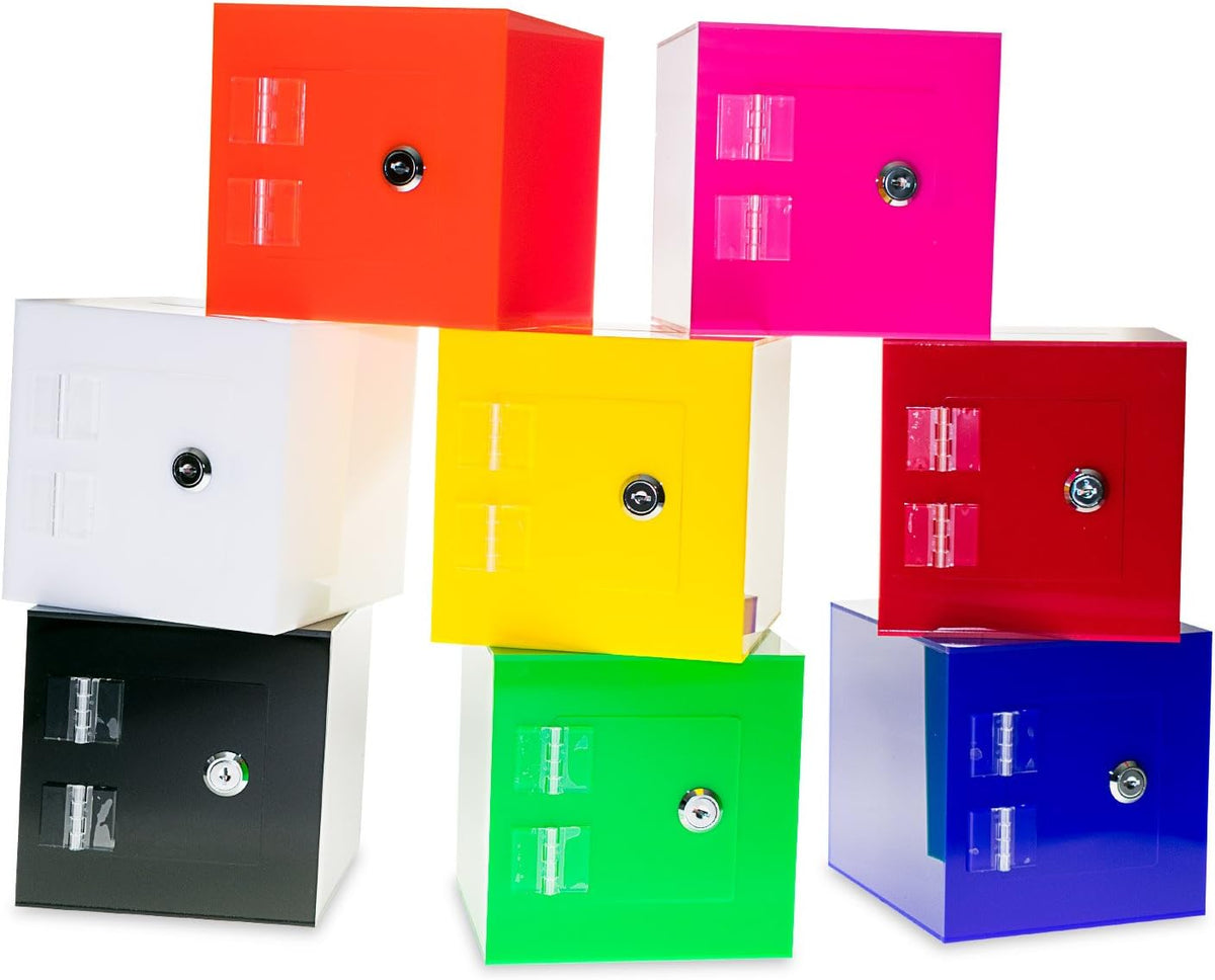 Source One Premium Acrylic Cube Donation Box with Deluxe Rear Open Door and Cam Lock Suggestion Box (8 Inch, White)