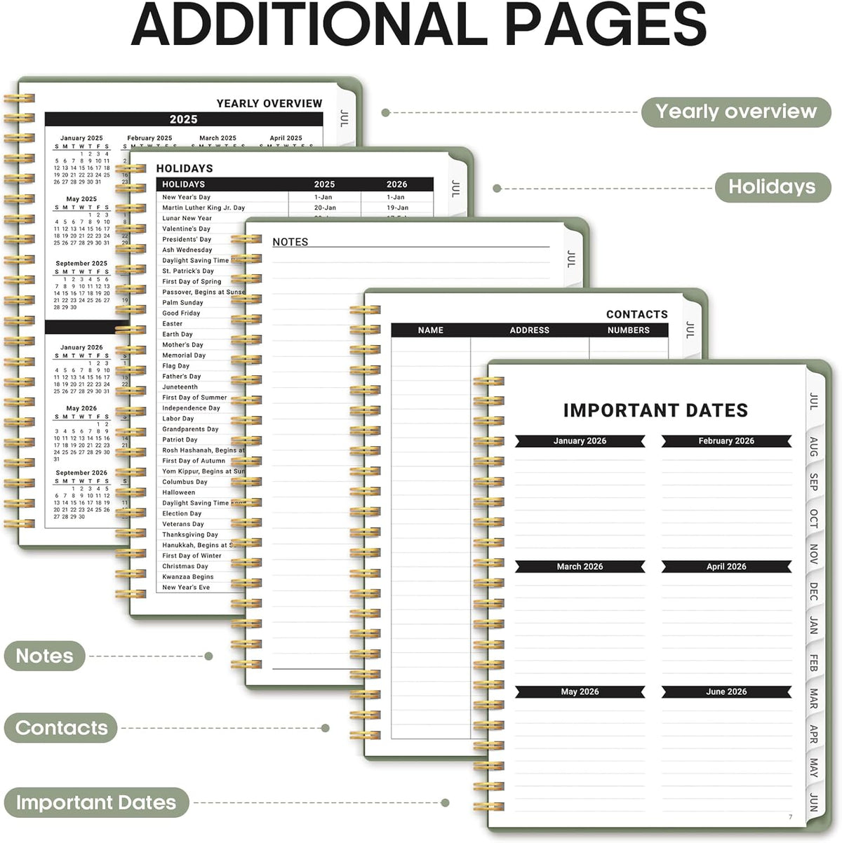 Planner 2025-2026, Academic Year Weekly and Monthly Calendar Planner, July 2025 - June 2026, Spiral Bound School Planning Tool, Perfect for Teacher, Student, Woman & Men - A4 (8.5" x 11"), Green